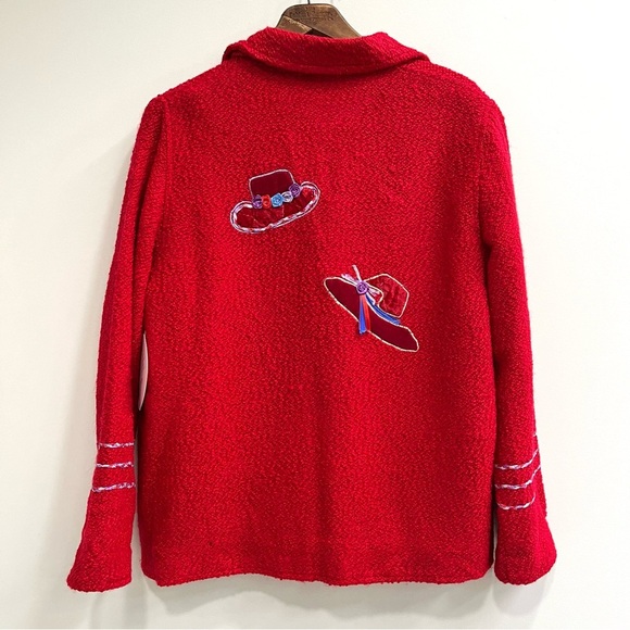 Parsley & Sage Red Hat Society Applique Jacket Button Front Long Sleeve Large - Picture 2 of 11